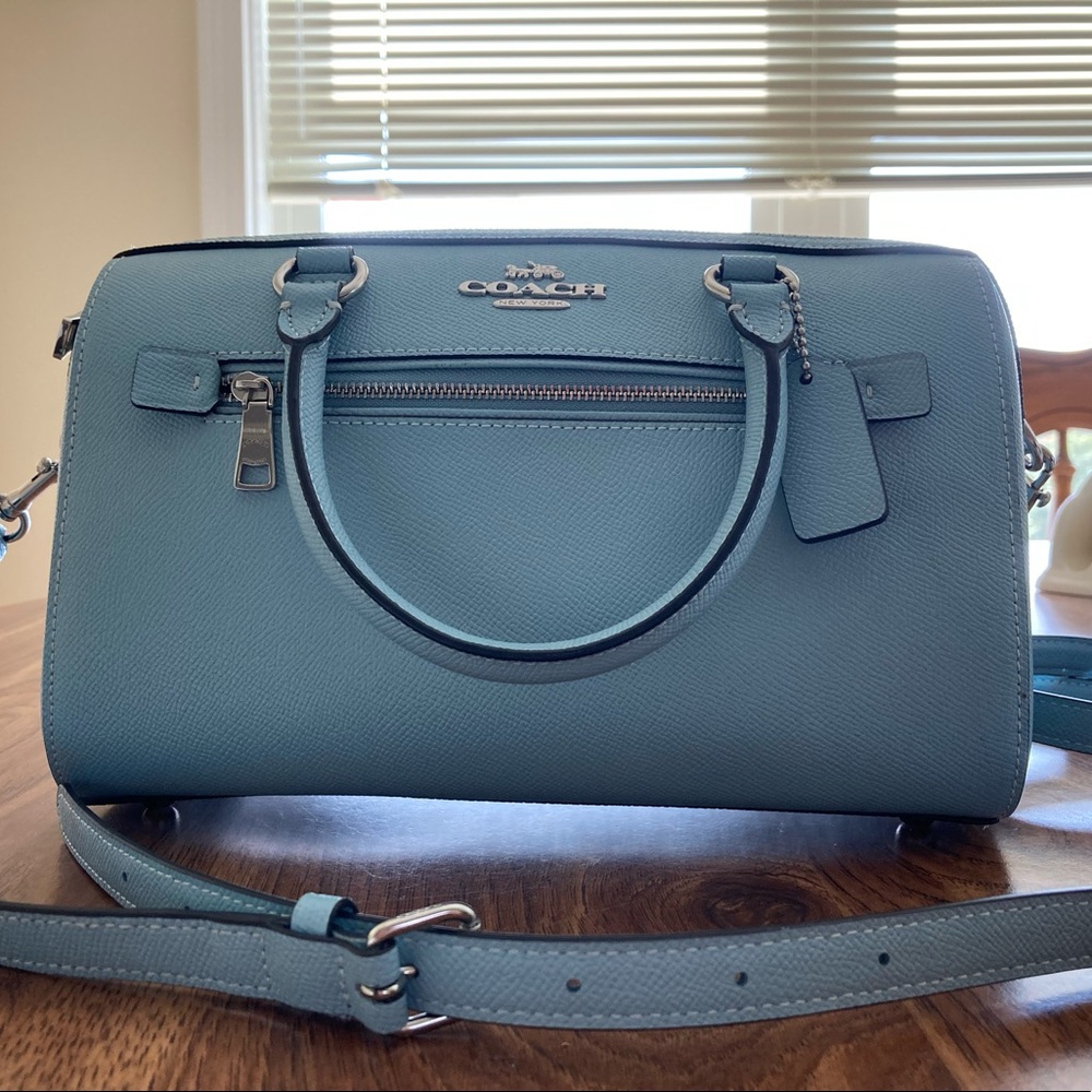 Coach Rowan Satchel Crossbody Bag, Sky Blue with silver hardware